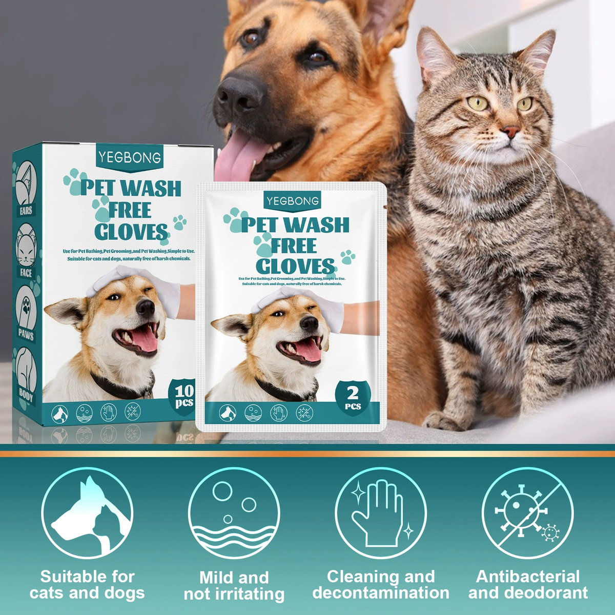 VOPPI FreshPaw Grooming Glove Wipes for Dogs & Cats